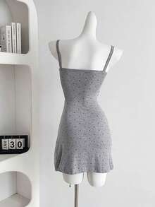 [Y6Y] Women's Mini Spaghetti Strap Bodycon Skirt, Black Polka Dot Spaghetti Strap, Sexy And Chic Summer Outfit - Grey - View 10