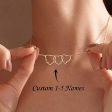 Personalized Family Name Necklace With Heart, Multiple Heart Necklace, Kids Name Necklace For Mom, Personalized Necklace, Mothers Day Gift, Gift For Wife Mother's Day Gifts,Gold,Stylish,Colorful,Vintage,Simple,Unisex,Casual,Cuties,Custom,Personalized,Unique - Multicolor - View 13