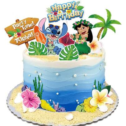 Stitch Cartoon Cake Topper, Hawaiian Theme Party Cake Decoration, Back To School Gift, Party Supplies, Birthday Party Decor Bouquet, Cute Theme Scene Arrangement, Indoor Decoration