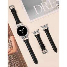 Minyee Leather Band Compatible With Samsung Galaxy Watch 8 40mm 44mm/ 8 Classic 46mm Bands, No Gap One-Click Slim Thin Dressy Leather Strap With C-Shape Metal Buckle Women, NOT For Other Models,Black/Silver - 黑色/銀色 - 查看 5