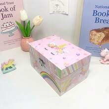 1pc Floral Unicorn Music Box, Paper Jewelry Storage Box Playing Swan Lake, Eyelash Wreath Unicorn Design With Rotating Heart And Mirror, Decor For Bedroom/Living Room, Suitable For New Year, Valentine's Day, Christmas, Birthday, Wedding - Rectangular Flower Unicorn - View 6