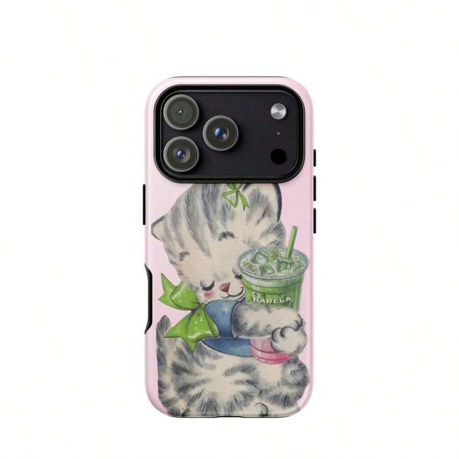 1PC Retro Fashion Cute Minimalist Phone CaseMATCHA CAT Case By BARELA | Cute Kitten Drinking Matcha Design | MagSafe Tough Shockproof Cover For 11–17 Series | Pastel Aesthetic Gift For Girls # MatchaCatCase # CuteAestheticA Gift For The One You Love, Valentine's Day Gift, Case, Cover, 17 Pro Case - Kiểu 1 (1 CÁI) - Xem 1