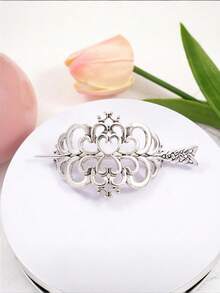 1pc Vintage Silver Hollow Floral Hair Clip, Featuring Vines, Curled Patterns, And Geometric Designs, With An Arrow-Shaped Tip, Made Of Smooth Metallic Material With A Glossy Finish, Delicate Hollow Floral Edges, Slender And Straight Shaft, Suitable For Daily Wear Or DIY Crafting., Bun Extension, Hair Styling Pins, Pins For Hair - Multicolor - View 8