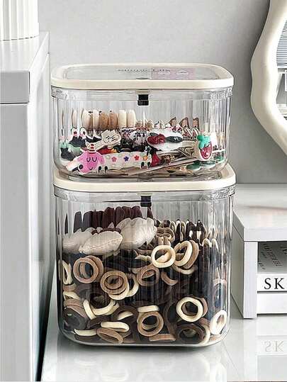 1pc Transparent Hair Accessory Storage Box, Cosmetic Storage Box, Jewelry Storage Box,Headband, Bow Hair Clip Organizer Box With Lid, Large Capacity Desktop Jewelry Box For Women, Hair Ties, Hair Clips