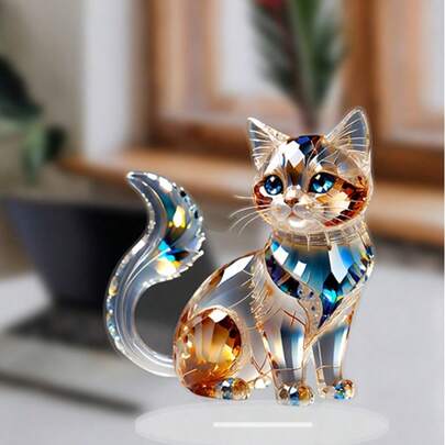 Decoración de escritorio de gato de cristal acrílico 2D, mejor regalo para el Día de San Valentín, Año Nuevo, Pascua, primavera/verano, adecuado para oficina, escritorio, hogar, dormitorio, exhibición de tienda