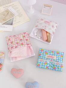 1个花卉印花蝴蝶结装饰绗缝迷你化妆包，可收纳卫生巾、口红、首饰、发夹、耳机、硬币、钥匙等，便携式旅行迷你化妆包，按扣闭合，适合作为礼物送给女性、母亲、情人节礼物、伴娘礼物，也是旅行和邮轮旅行的必备品。 - 彩色 - 查看 2