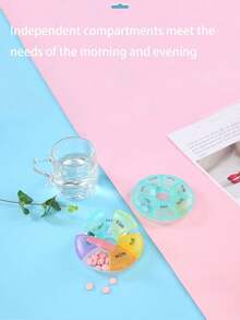 1pc Portable Medicine Storage Box, Weekly Medicine Box, Mini Outdoor Medicine Box, Transparent Round Medicine Box, Swimming Ring Medicine Box, Visual Medicine Box, Multi-Functional Storage Box, Travel Medicine Box, 7 Small Inner Boxes - Multicolor - View 5