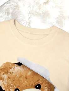 Hoodies For Women2025 New Sweatshirts Women's Teddy Bear Print Round Neck Sweater - Torn Paper Design, Soft And Padded Texture, Machine Washable, Ideal For Casual Fits In Winter And Autumn Loose And ComfortableLoose And Comfortableed Hardy Clothes Tops - 黑色 - 查看 9