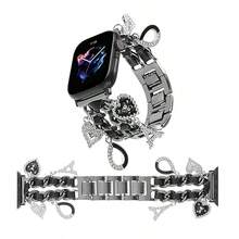 1pc Fashionable Metal Bracelet Band Compatible With Apple Watch Bands 49/46/45/44/42mm 41/40/38mm, Cute Charm Cuban Link Watch Band Suitable For Apple Watch Ultra 3/2/1 Series 10 9 8 7 6 5 4 3 2 SE, Valentine's Day Gift, Mother's Day Gift, Holiday Gift - Daily Wear (Band Only, Watch Not Included) - Black - View 5