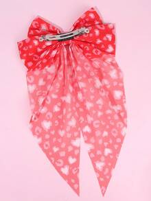 1pc Valentine's Day Red Hair Bow For Girls Heart Shaped Bow French Clip Large Tail Hair Clip Elegant Tulle Barrettes Cute Sweet Hairpin Festival/Gift Hair Bow Teens Hair Accessory - Red - View 4