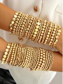 46pcs Gold CCB Geometric Circle Multi-Layer Beaded Bracelet