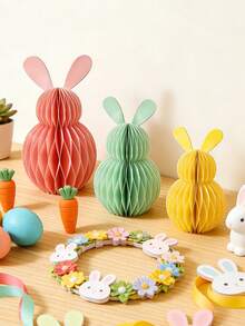 3pcs Easter Bunny Honeycomb Paper Decorations, 3D Honeycomb Easter Party Decorations, Colorful Bunny Hanging Paper Honeycomb Decorations, For Home, Office, Kitchen, Easter Gift, Holiday Party Table Supplies - Multicolor - View 2