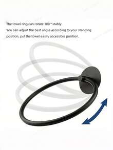 1pc Stainless Steel Towel Ring, No Need To Rinse, Black Bathroom Towel Rack, Hanging Ring