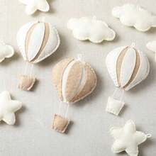 Poen 10 Pcs Star Hot Air Balloon And Cloud Nursery Wall Decor For Bedroom - Mini Felt Clouds Stars Western Decor For Baby Room Khaki - Khaki - View 4