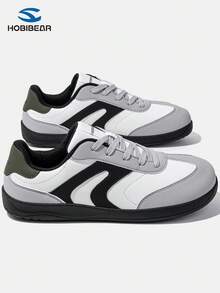 HOBIBEAR 男士休闲运动鞋，PU皮革鞋面，圆头，系带，低帮，四季皆宜，平底，情侣款 - 黑與白 - 查看 4