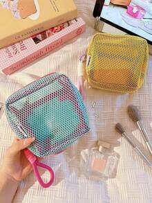 1个/4个装马卡龙色网眼化妆包，带可拆卸手柄或樱桃/草莓手柄 | 大容量多口袋收纳包，可装化妆品、卫生用品和旅行必备品 | 母亲节礼物、毕业/复活节礼物、夏季海滩度假收纳包、婚礼/伴娘礼物、首饰袋、零钱包 - 彩色 - 查看 10