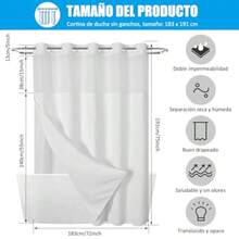 XISH Cortina de Baño sin Gancho con Forro a Presión 183x191cm de Cortina de Ducha de Tela Gofre Doble Capa Impermeable y Lavable Cortina Regadera Antimoho para Hogar Baño Gris 183 * 191cm - Blanco - Ver 1