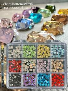 KIRAME 240颗12色4x6mm长方形尖底水钻套装 | 含点钻笔，高光泽K9玻璃美甲宝石，适合DIY、美甲沙龙、美甲师 | 圣诞节、新年、情人节美甲及礼品创意 - 彩色 - 查看 5