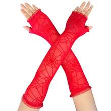 Mrotrida Women's Punk Fingerless Glove Cosplay Ripped Gloves For Halloween Costume Party 1Pair,SpiderWebRed - SpiderWebRed - View 1