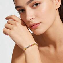 MDFUN Pulsera de cadena de tenis chapada en oro blanco/amarillo de 18K, incrustada con circonita cúbica arcoíris de 4mm, pulsera de tenis para mujer - Dorado - Ver 6
