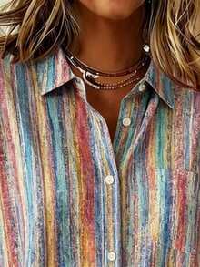 Plus Size Women's Printed Casual Regular Shoulder Blouse, Suitable For Spring, Summer And Autumn - Multicolor - View 5