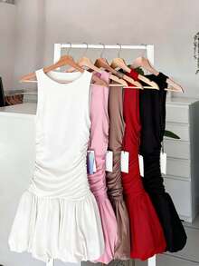 Đầm ngắn màu đỏ không tay cổ tròn thanh lịch dành cho nữ của DEAR MOLLY, thích hợp để mặc ngoài như váy dạ hội, hoàn hảo cho các buổi đi chơi, tiệc tùng, hẹn hò. Màu trắng mùa xuân. - trắng - Xem 6