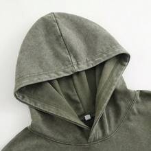 Men's Fashionable Autumn Washed Distressed Pocket Hoodie, Men's Vintage Washed Hooded Sweatshirt With Faith Over Fear Back Print - Y2K Streetwear Oversized Pullover, Pink & White Retro Lettering, Hip-Hop Campus Style, Loose Fit Casual Sweater For Men, All-Season Comfort, Machine Washable, Cordless Design With Front Pocket, Double-Sided Print, Relaxed Fit For Parties & Casual Attire, Sweatshirt For Men, Hoodie, Plus Size Hoodies For Men, Hoodie Jacket For Men, Thick Hoodies For Men - Street Fashion Outerwear - 橄欖綠 - 查看 5