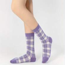 5 Pairs Floral & Plaid Pattern Casual Crew Socks For Women, Comfortable & Soft, Spring/Summer - Multicolor - View 7