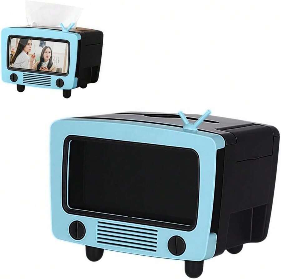 SGVAHY Tissue Box Holder Retro TV Tissue Box Cover Cute And Practical Cell Phone Holder Tampon Holder For Bathroom Kitchen Bedroom Dressers Desks And Tables Night Stands Creative Gift(Light Green) - ColorC - 查看 1