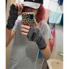 Mrotrida Women's Punk Fingerless Glove Cosplay Ripped Gloves For Halloween Costume Party 1Pair,WhiteShortStyle - Gaya Pendek Putih - View 6
