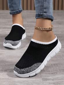 Sandalias planas de mujer con cierre deslizante casual - Blanco y Negro - Ver 4