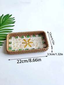 1 Khay mây đan thủ công trang trí vỏ sò và hoa nhiều màu sắc (20.66 x 10.72 cm) - Hộp đựng đồ hình chữ nhật kiểu INS sang trọng cổ điển, đa năng dùng cho nhà bếp/bàn ăn/bàn cà phê, tự nhiên và bền chắc. - Nhiều màu - Xem 31