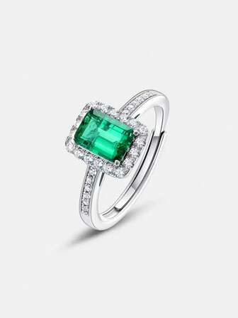 1 pieza Anillo de plata de ley 925 con esmeralda sintética, elegante y minimalista, adecuado para uso diario de mujeres, regalo de boda, compromiso, joyería nupcial, propuesta, vacaciones, cumpleaños, Día de la Madre