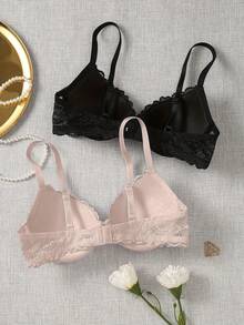 Hersunei 2pcs Sexy Lace Women's Bra And Panty Set, Comfortable Underwire Push-Up Bra - Multicolor - View 5