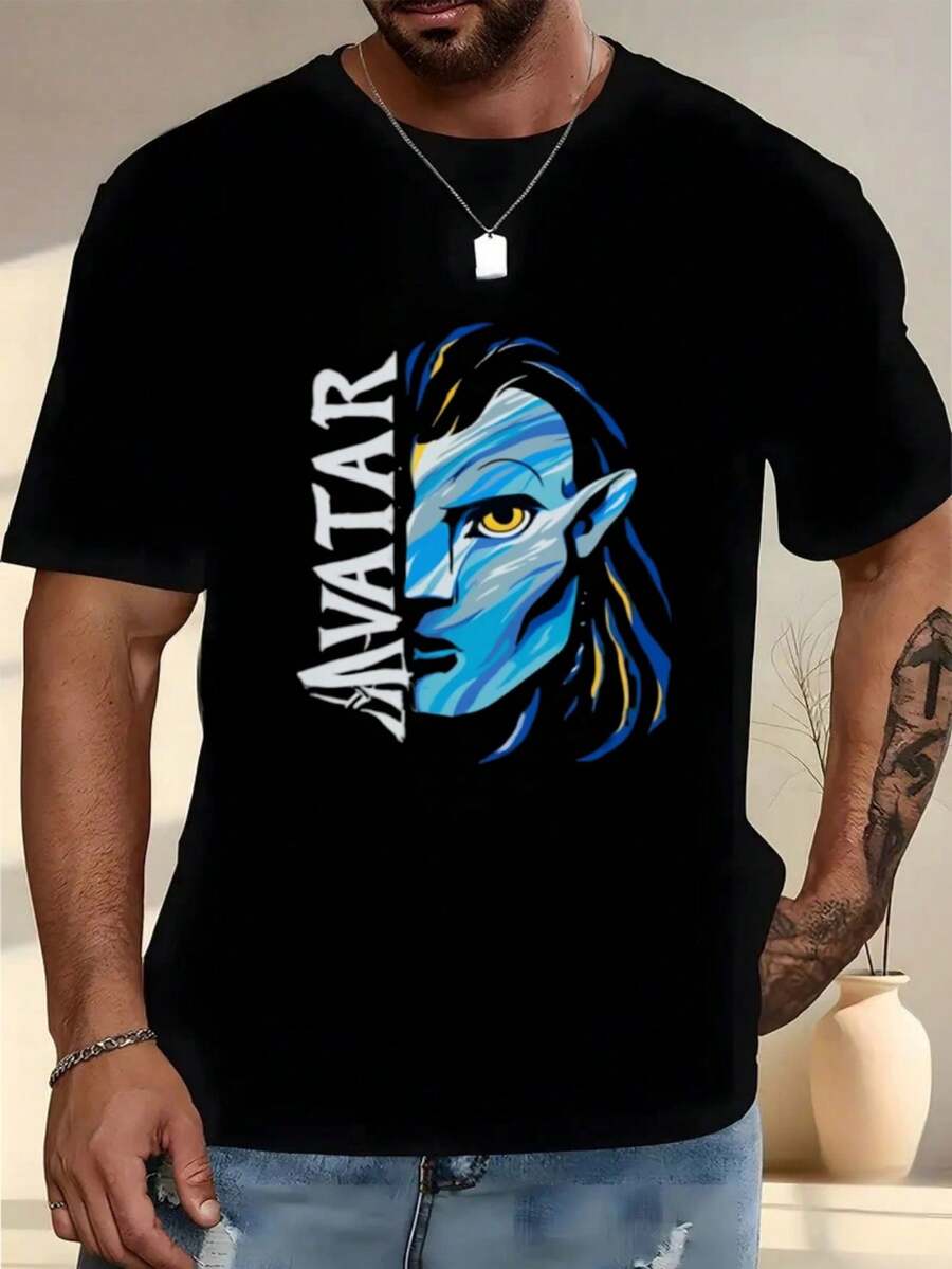 Camiseta para Niños con Estampado de Jack Sully - Camiseta Casual con Impresión Vibrante y de Cara Amarilla, Corte Holgado, Lavable a Máquina, Cómoda para Todas las Estaciones, Manga Corta y Cuello Redondo, Adecuada para Niños, Merchandising, Camiseta,playera de hombre,ropa de hombre,playeras,parejas,envio nacional,regalo para hombre,oversize hombre. - Negro - Ver 1