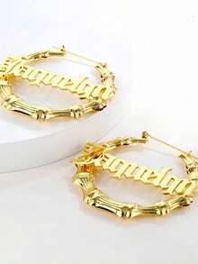 1 Pair Custom Name Earrings - Stylish Gold Stainless Steel Jewelry 70mm Bamboo Hoop Earrings, Personalized Christmas Gift, Suitable For Women Thanksgiving Christmas Halloween Mother's Day Carnival,Gold,Stylish,Colorful,Vintage,Hipster,Simple,Y2k,2000s Fashion,Custom,Personalized,Unique,Ideal Gifts For Him,Ideal Gifts For Her,Her,Boyfriend,Girlfriend,Dad,Mom,Family,Friends,For Anniversaries,For Birthdays,For Graduation,For Prom,For Party,Jewelry Women,Customized Fashion Word Earrings,Vintage Outfit,Jewelry & Watches,Season Picks, Utilitarian Chic, Delicate Romance, Look Glamour - Nhiều màu - Xem 4