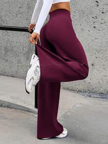 Aoqta Sports Women's Summer Casual Solid Color Pants, High Waist Slimming Loose Wide Leg Sweatpants For Yoga Running Workout Fitness Daily Wear - Burgundy - View 6