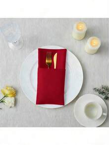 Bộ 4-12 khăn ăn nhà bếp bằng polyester màu đỏ, kích thước 17x17 inch, có thể giặt và tái sử dụng, thích hợp cho khách sạn, nhà hàng, tiệc cưới, sự kiện và tiệc tùng. - Đỏ - Xem 7