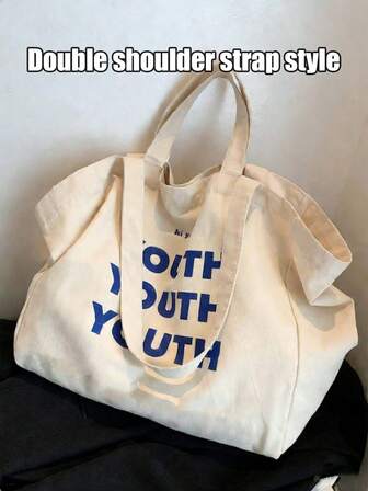 Color-Blocked Lightweight Tote Bag Features The Letter "Touth," Large-Capacity Shopping Bag, A Casual And Stylish Handbag, Lettert Shoulder Bag, A Lightweight And Portable Shopping Bag, A Commuter Bag, A Simple Travel Bag, And A Backpack. Suitable For Campus, Library, Travel, Outdoor Activities, Picnics, And More, It's A Must-Have For University, A Back-To-School Gift, Or A Party Present.