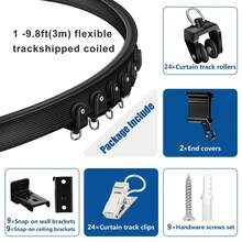 1 Set - Ceiling Curtain Track Flexible Curved Curtain Track, 16-Foot Wall-Mounted Sliding Ceiling Track And Clip Curtain Track, System Set As RV Room Divider (Black) Bathroom Decor - Black - View 17