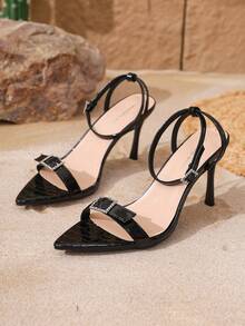 2026 女士高跟凉鞋，黑色尖头搭扣高跟鞋，高档办公鞋 - 黑色 - 查看 1