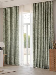 1pc French Jacquard Leaf Print Blackout Curtain, High-End Luxurious Retro Window Curtain Decor For Bedroom And Living Room