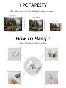 1pc Countryside Cottage Forest Landscape Wall Hanging Tapestry - Peaceful Lake View Modern Fabric Poster, Frameless Art Print, Suitable For Home And Office Decor - Multicolor - View 2