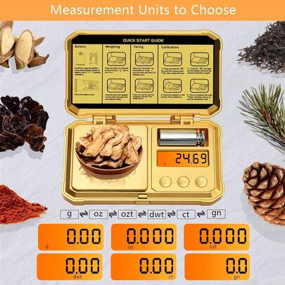 迷你电子秤，口袋珠宝秤，烘焙/调料电子秤，工具箱，便携式精密克秤。采用ABS树脂和不锈钢材质，经久耐用，易于清洁，长期使用无忧。