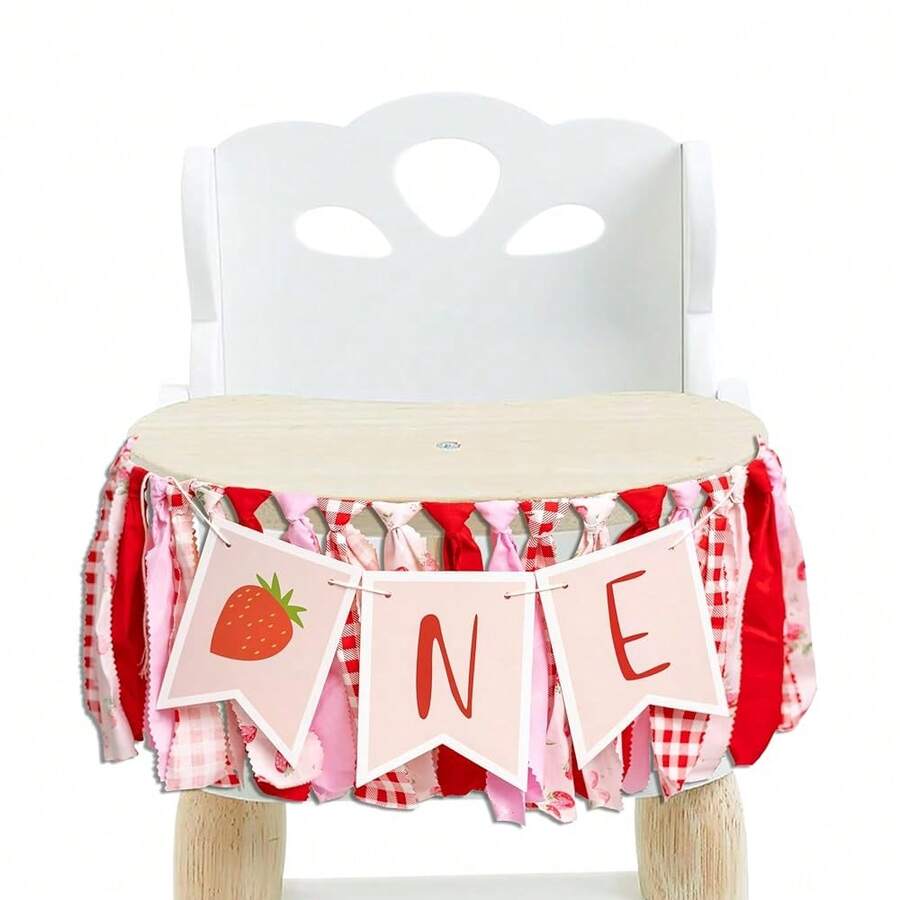 Berry First Birthday High Chair Banner - Strawberry Highchair Banner 1st Birthday, Berry Sweet One Party Decorations For Cake Smash, Photo Props - Pink - 查看 1