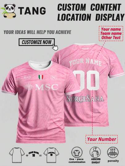 Customized Men's Football Jersey, Naples Style, Crew Neck, Comfortable Sports Sweatshirt, Suitable For Football Training, Casual Wear, And Gift