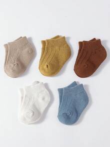 5 Pairs Baby/Toddler Solid Color Breathable Ankle Socks, Spring/Summer - Multicolor - View 9