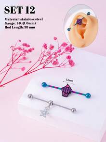 Morlyda 2件/套 甜美可爱粉色工业耳环 蝴蝶工业穿刺饰品 不锈钢心形星星工业耳环 男女通用 翅膀工业杆穿刺耳骨螺旋穿刺链耳环 花朵兔子工业杠铃身体穿刺饰品 38毫米 1.5英寸工业穿刺杆 情人节礼物 情人节派对 日常佩戴 夜间外出 社交聚会 日常佩戴 - 粉色 - 查看 5