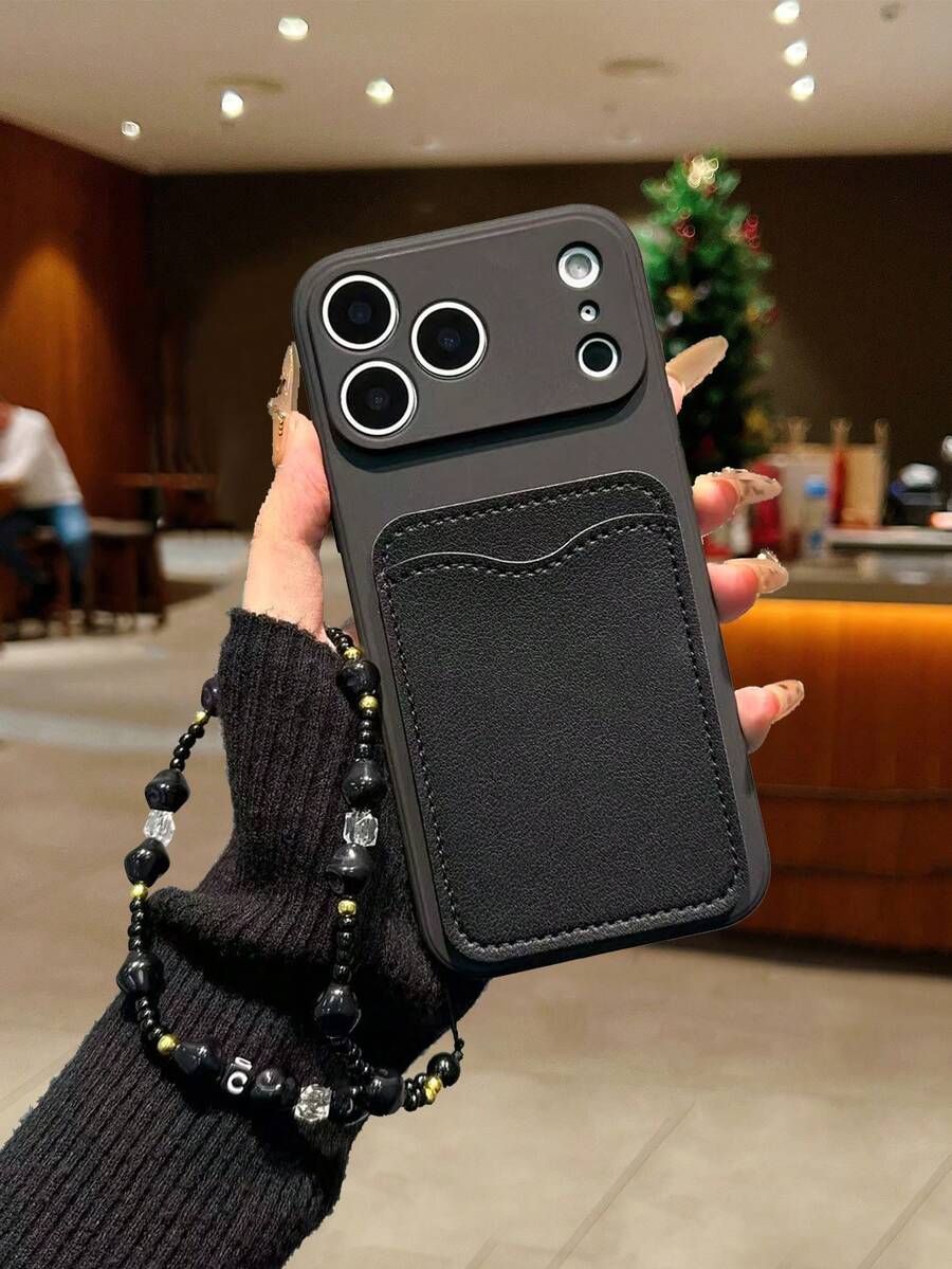 Minimalist Rhombus Crossbody Strap Phone Case + Card Slot Ultra Wallet Lanyard Thick Shockproof Phone Protective Cover Compatible With Iphone 16/16 Pro/16 Plus/16 Pro Max, 15 Pro Max, 13/14/11/12 Series, Galaxy A/S Series, Redmi Series - Black - View 1