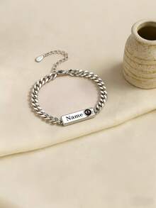 2pcs Customized Couple Projection Bracelet | Customized Simple Chain Couple Photo Bracelet | Customized Metal Chain Bracelet Set With Personalized Text | Anniversary Bracelet For Couples | Customized Bracelet With Photo Of Loved Ones, Couple Or Specific Scenery | Simple Charm Couple Bracelet Set | Minimalist Elegant Bangle | Customized Jewelry Gift For Children | New Year Photo Customized Memorial Gift | Personalized Valentine's Day Gift | Personalized Gift With Photo, Text, Name | Pet Memorial Customized Gift - Customized Couple Bracelets - View 3